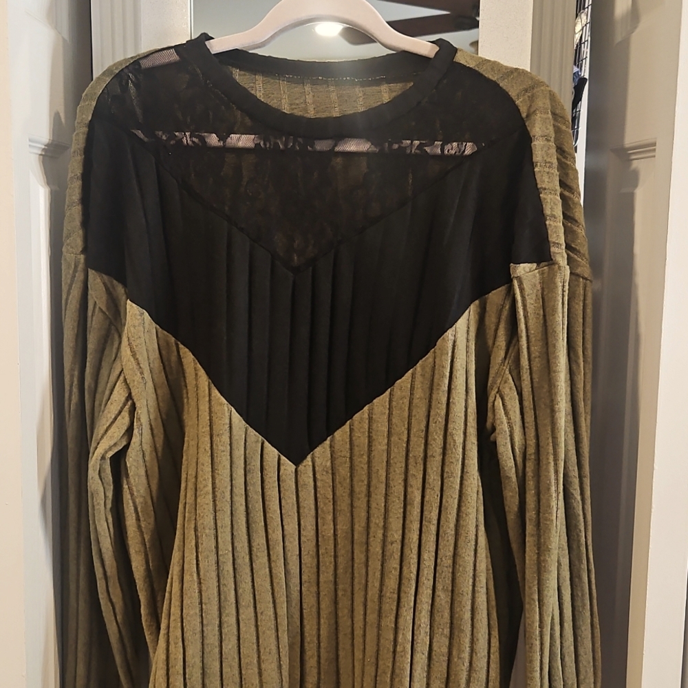 Green and black lace sweater